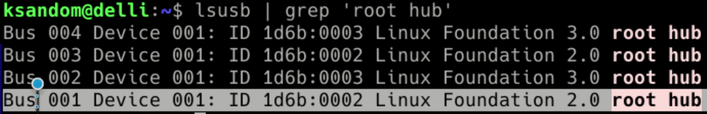Screenshot showing the root hub for the USB bus that the device is attached to.